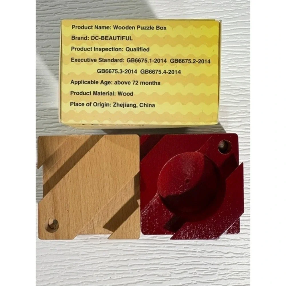 Wooden Puzzle Box Secret Compartment Brain Teaser Red Wood S0027-32